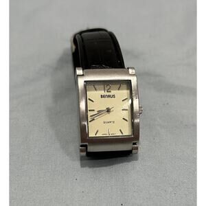 Benrus PIM203BL Quartz Watch Rectangular Case Stainless Steel Back Runs